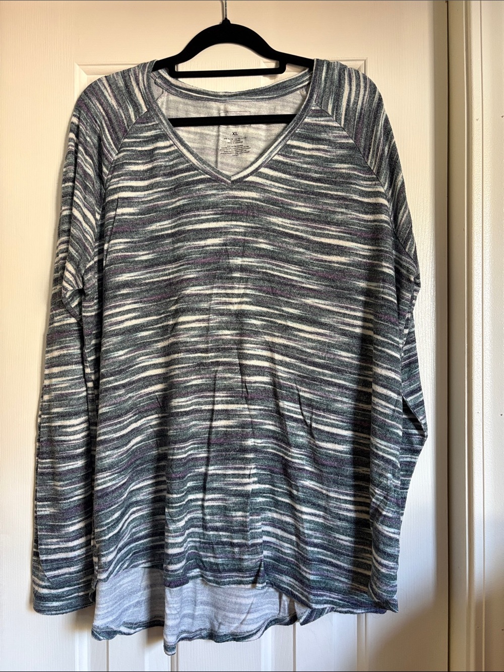 Sonoma Gray Multi V-Neck Striped Tunic